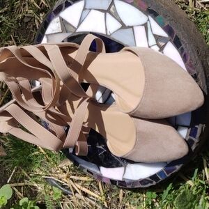 Rue 21 tan flats with ankle straps never worn size 6